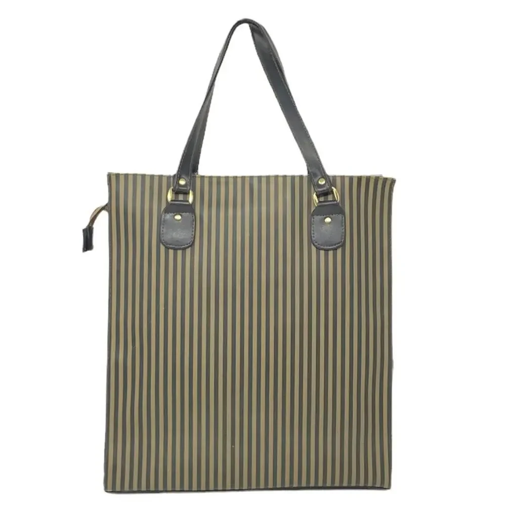 Ladies Large Tote Bag Purse ~ Khaki Green Tan & Black Stripe ~ Shopping HandBag